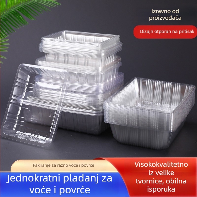 Jednokratna prozirna PET plastična posuda za pakiranje voća i povrća bez poklopca, s otiskom logotipa i mogućnošću prilagodbe