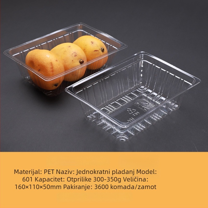 Jednokratna prozirna PET plastična posuda za pakiranje voća i povrća bez poklopca, s otiskom logotipa i mogućnošću prilagodbe
