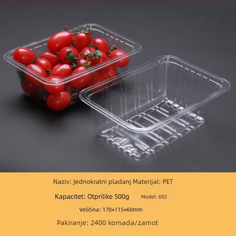 Jednokratna prozirna PET plastična posuda za pakiranje voća i povrća bez poklopca, s otiskom logotipa i mogućnošću prilagodbe