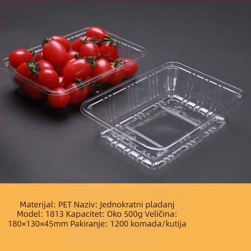 Jednokratna prozirna PET plastična posuda za pakiranje voća i povrća bez poklopca, s otiskom logotipa i mogućnošću prilagodbe