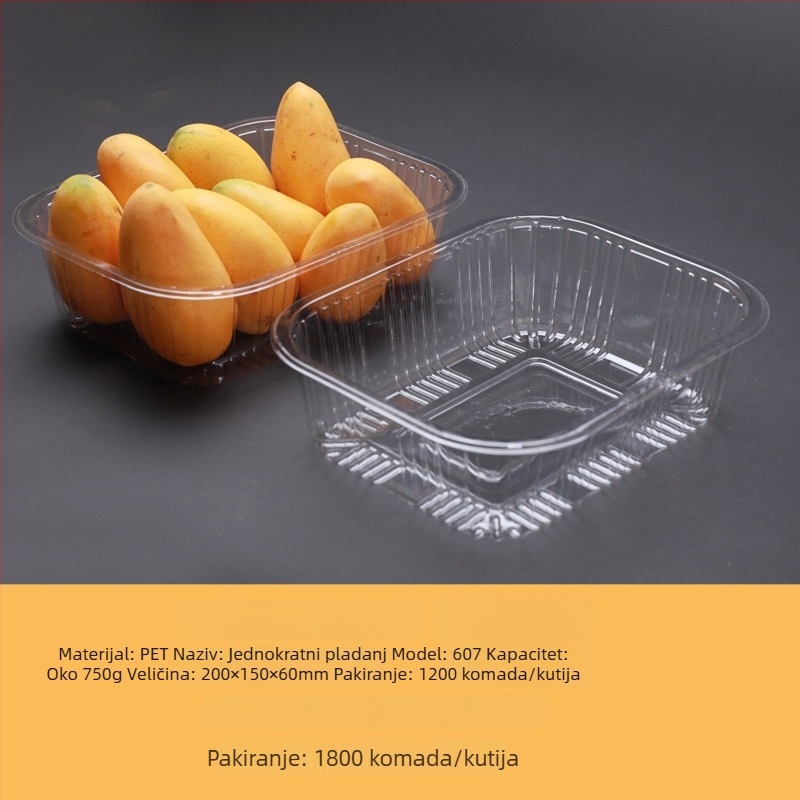Jednokratna prozirna PET plastična posuda za pakiranje voća i povrća bez poklopca, s otiskom logotipa i mogućnošću prilagodbe