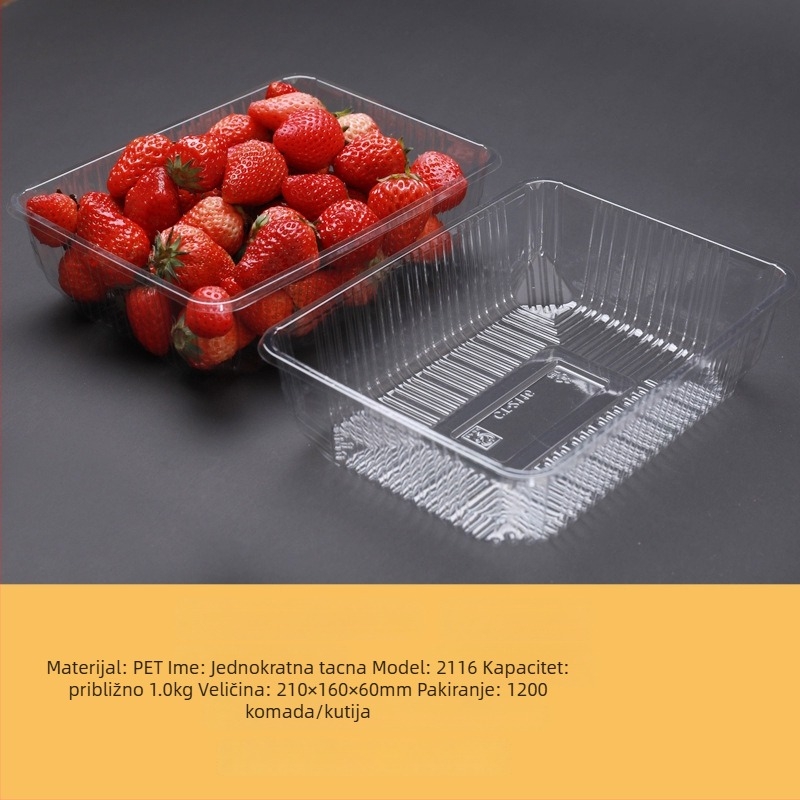 Jednokratna prozirna PET plastična posuda za pakiranje voća i povrća bez poklopca, s otiskom logotipa i mogućnošću prilagodbe