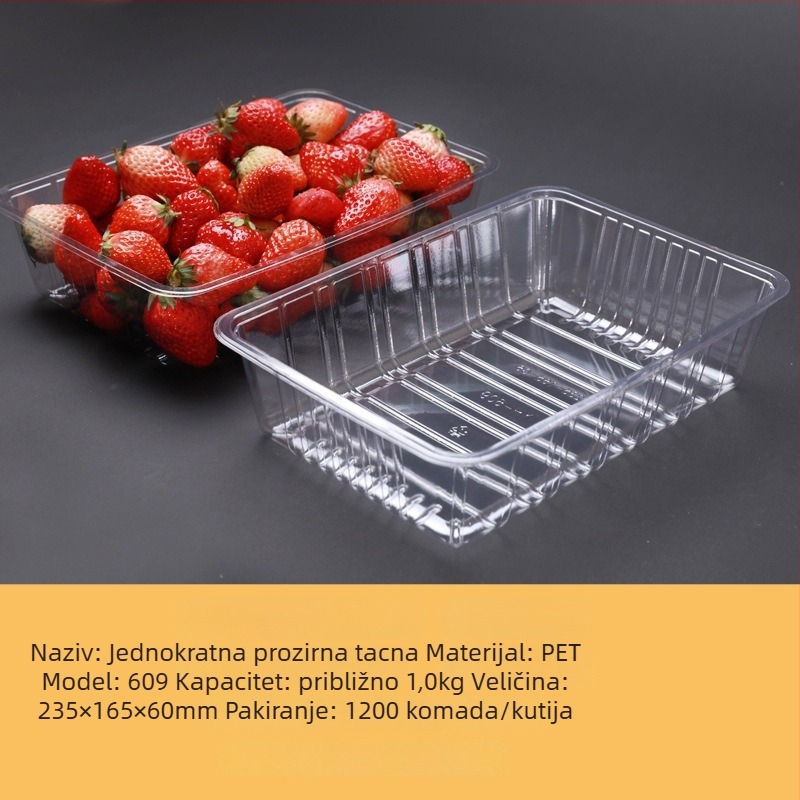 Jednokratna prozirna PET plastična posuda za pakiranje voća i povrća bez poklopca, s otiskom logotipa i mogućnošću prilagodbe