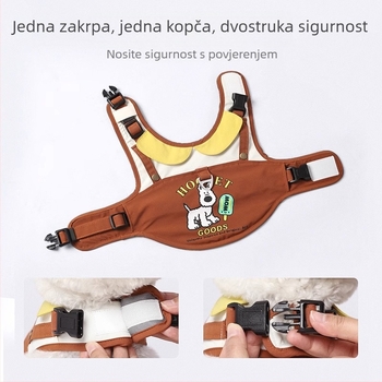 Prilagodljiv harnes za pse u stilu prsluka; poliester i aluminijska legura; pogodno za male pasmine
