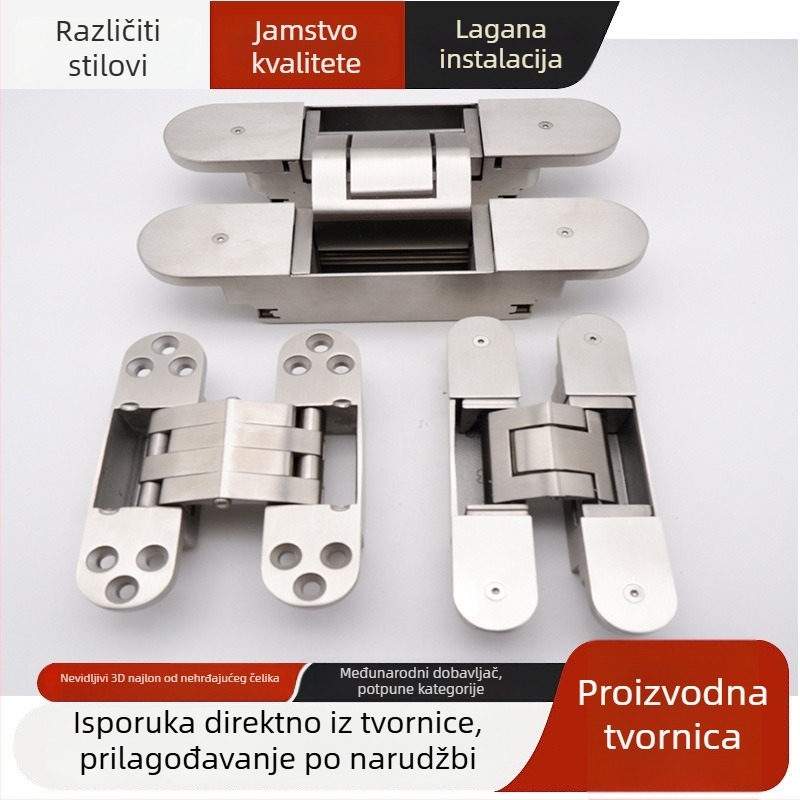 Panta od nehrđajućeg čelika u obliku H, skriveni, 3D podesivi, za drvena i sklopiva vrata, teški teret, brušena površina, model Hyl-su0067-0001