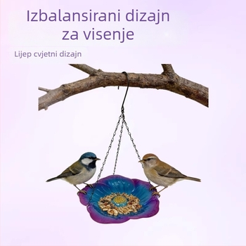 Izbalansirana viseća hranilica za ptice s dozom vode i hrane — cvjetni dizajn, dekor za balkon i vrt, metalna izrada