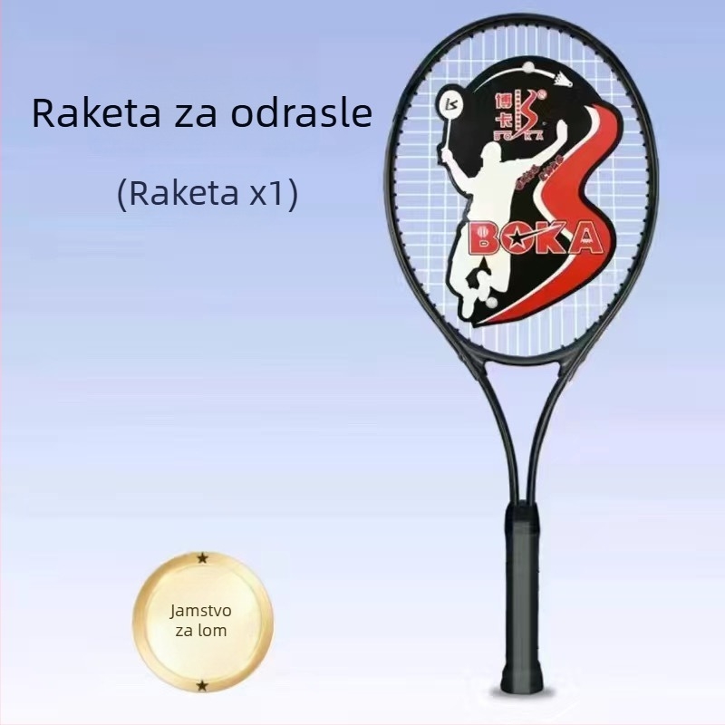 Set za tenis trening s reketa od aluminijskog legura i najlonskim kabelom – sustav samostalnog treninga s odskokom