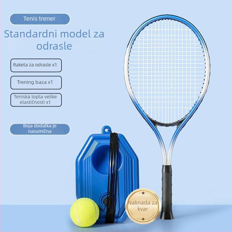 Set za tenis trening s reketa od aluminijskog legura i najlonskim kabelom – sustav samostalnog treninga s odskokom