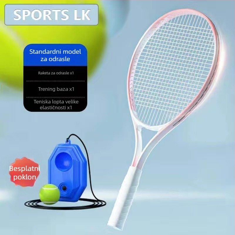 Set za tenis trening s reketa od aluminijskog legura i najlonskim kabelom – sustav samostalnog treninga s odskokom
