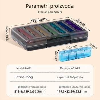 Prijenosna kutija za lijekove za sedam dana s dijelovima za tri obroka dnevno, model A-372, PP plastika, sa brtvnim poklopcem, kapacitet 2 L