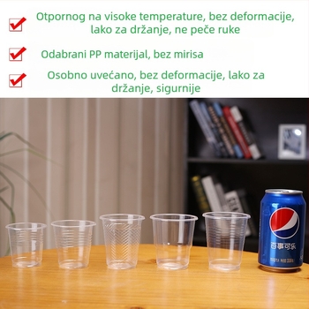Jednokratna prozirna plastična čaša, okruglog oblika, kapacitet 101-200 ml, materijal PP/PS, biorazgradiva
