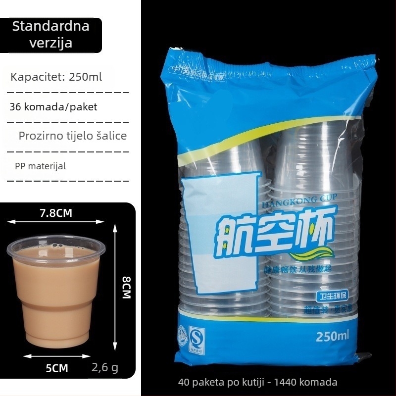 Jednokratna prozirna plastična čaša, okruglog oblika, kapacitet 101-200 ml, materijal PP/PS, biorazgradiva