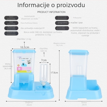 Automatska hranilica za mačke s dvostrukim zdjelama i dispenserom vode, 2-u-1 dizajn, ABS materijal