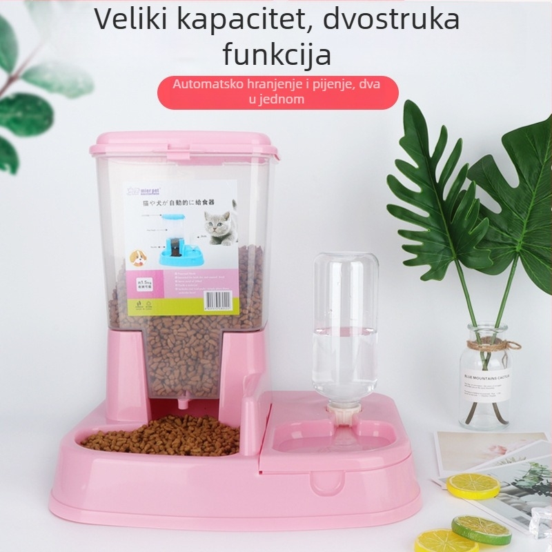Automatska hranilica za mačke s dvostrukim zdjelama i dispenserom vode, 2-u-1 dizajn, ABS materijal