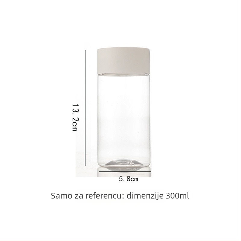 Cilindrična jednokratna boca za hladni čaj, 300–500 ml, PET/poliester, biološki razgradiva, mogućnost tiskanja logotipa