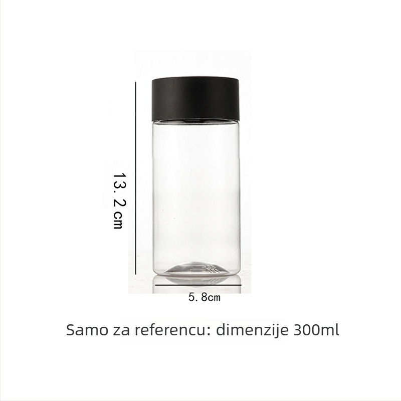 Cilindrična jednokratna boca za hladni čaj, 300–500 ml, PET/poliester, biološki razgradiva, mogućnost tiskanja logotipa