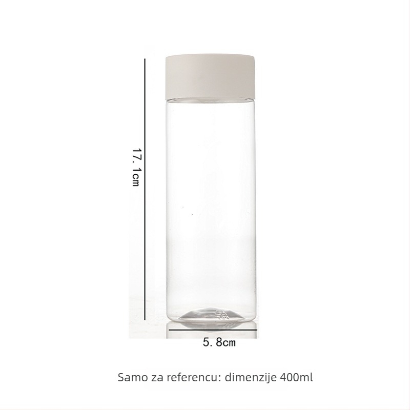 Cilindrična jednokratna boca za hladni čaj, 300–500 ml, PET/poliester, biološki razgradiva, mogućnost tiskanja logotipa