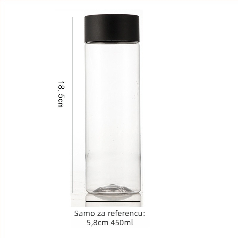 Cilindrična jednokratna boca za hladni čaj, 300–500 ml, PET/poliester, biološki razgradiva, mogućnost tiskanja logotipa