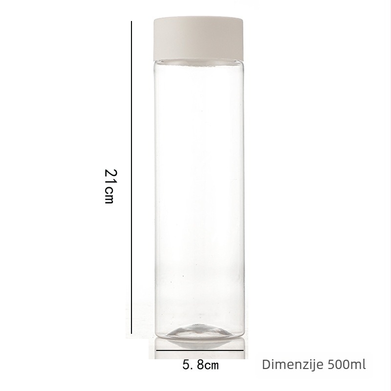 Cilindrična jednokratna boca za hladni čaj, 300–500 ml, PET/poliester, biološki razgradiva, mogućnost tiskanja logotipa