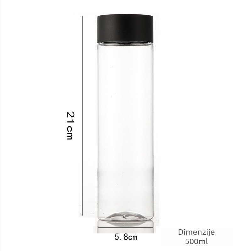 Cilindrična jednokratna boca za hladni čaj, 300–500 ml, PET/poliester, biološki razgradiva, mogućnost tiskanja logotipa