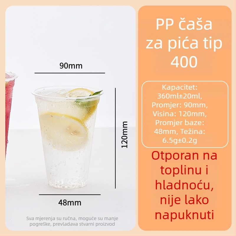 Jednokratna plastična čaša za mliječni čaj, Ø90 mm promjer, debela čaša za hladna pića s poklopcem, čaša za sojino mlijeko, za komercijalnu upotrebu