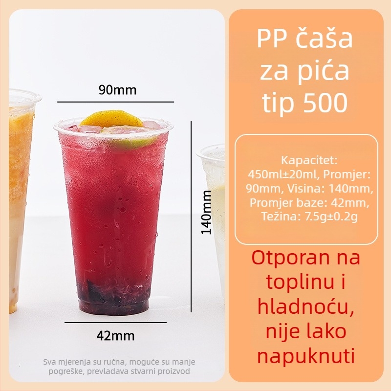 Jednokratna plastična čaša za mliječni čaj, Ø90 mm promjer, debela čaša za hladna pića s poklopcem, čaša za sojino mlijeko, za komercijalnu upotrebu