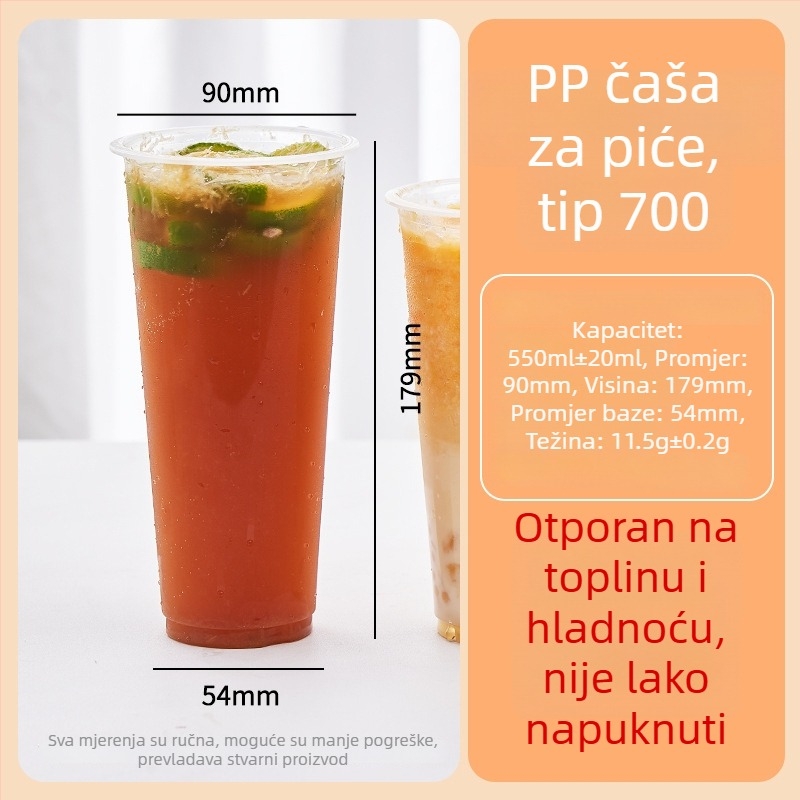 Jednokratna plastična čaša za mliječni čaj, Ø90 mm promjer, debela čaša za hladna pića s poklopcem, čaša za sojino mlijeko, za komercijalnu upotrebu