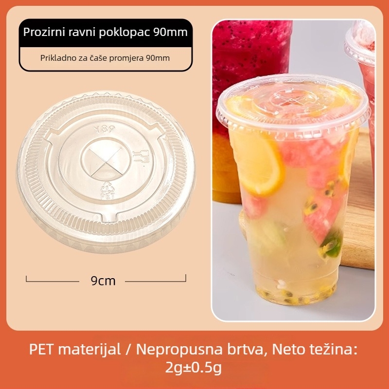 Jednokratna plastična čaša za mliječni čaj, Ø90 mm promjer, debela čaša za hladna pića s poklopcem, čaša za sojino mlijeko, za komercijalnu upotrebu
