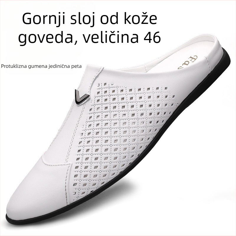 Muške papuče od kože s zatvorenim prstima i otvorenim petama, casual slip-on, gumena potplat