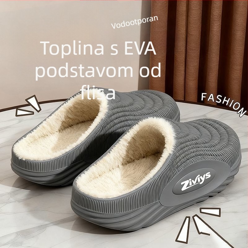 2025 nove muške papuče s debelim potplatom, vodootporne, protuklizne, tople s flis podstavom, za dom i van