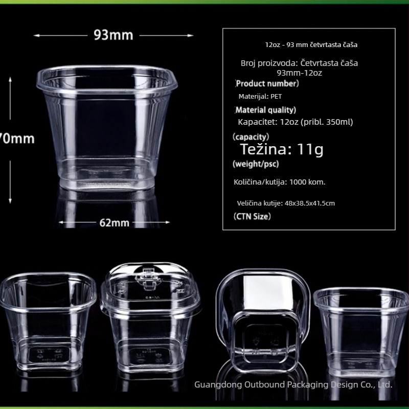 Pet93 kvadratna jednokratna šalica za mliječni čaj, 10–24 oz