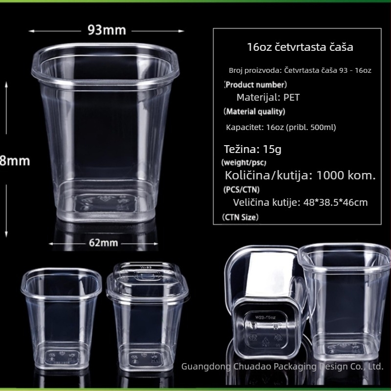 Pet93 kvadratna jednokratna šalica za mliječni čaj, 10–24 oz