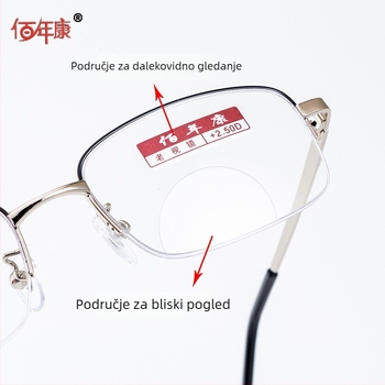 Bifokalne naočale za čitanje s zaštitom od plavog svjetla, za daljinsko i blizinu, leće od smole, poluokvir metalni dizajn.