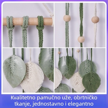 Zidni goblen od pamukovog užeta s motivom lista, ručno tkan, nordijski stil