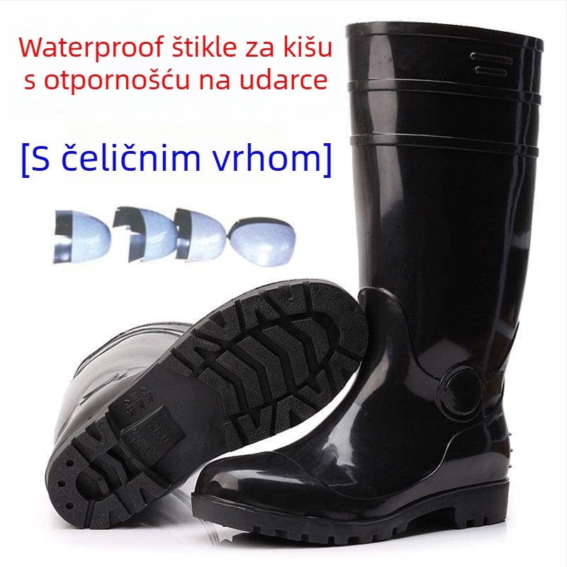 Muške čizme za kišu s čeličnim prstom, visokim krojem, PVC gornjim dijelom, vodootporne i protuklizne