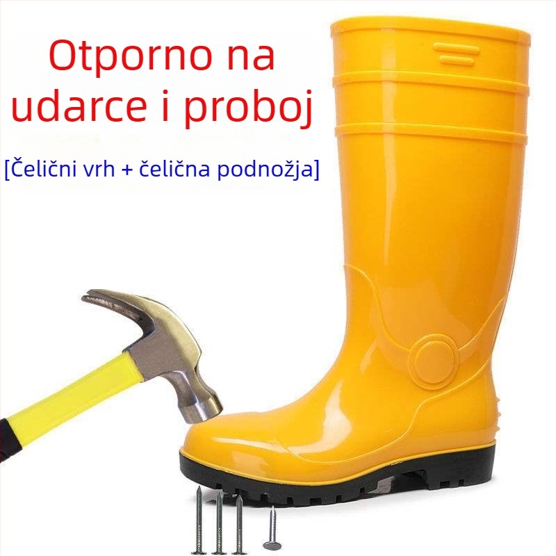 Muške čizme za kišu s čeličnim prstom, visokim krojem, PVC gornjim dijelom, vodootporne i protuklizne
