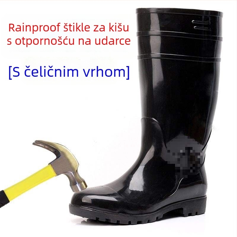 Muške čizme za kišu s čeličnim prstom, visokim krojem, PVC gornjim dijelom, vodootporne i protuklizne