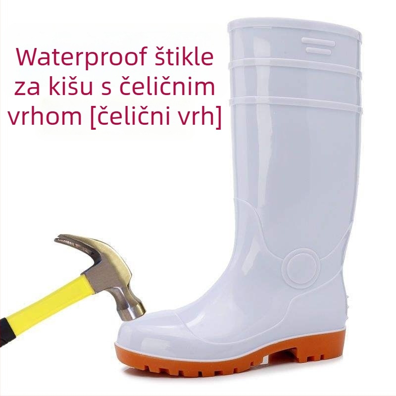 Muške čizme za kišu s čeličnim prstom, visokim krojem, PVC gornjim dijelom, vodootporne i protuklizne