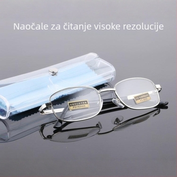 Presbiopijske naočale s poluokvirnim metalnim okvirom, kvadratni okvir, staklene leće s premazom smole