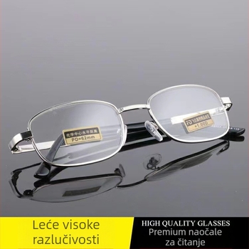 Presbiopijske naočale s poluokvirnim metalnim okvirom, kvadratni okvir, staklene leće s premazom smole