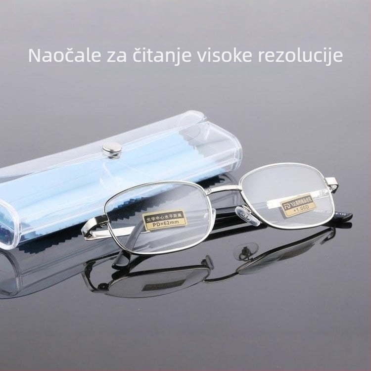 Presbiopijske naočale s poluokvirnim metalnim okvirom, kvadratni okvir, staklene leće s premazom smole