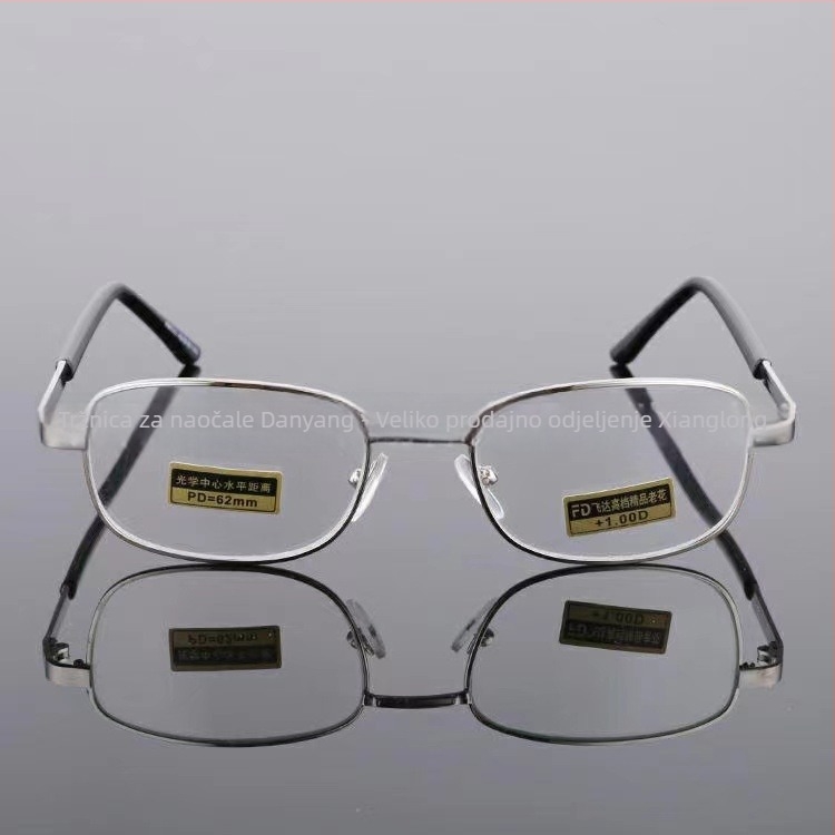 Presbiopijske naočale s poluokvirnim metalnim okvirom, kvadratni okvir, staklene leće s premazom smole