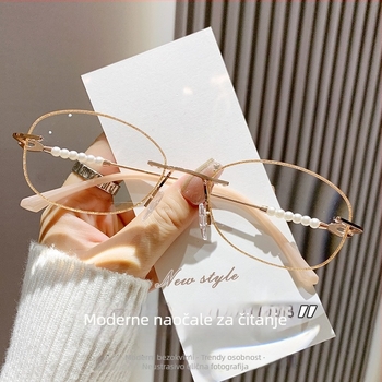 Bezramne naočale za čitanje s metalnim okvirom, asferične leće protiv plave svjetlosti, ovalni okvir za manje lice, ultra lagane za osobe srednje i starije dobi