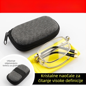 Sklopive naočale za čitanje s lećama od stakla za starije osobe – leće visoke definicije, metalni okvir, puni okvir, kompaktne u džepu