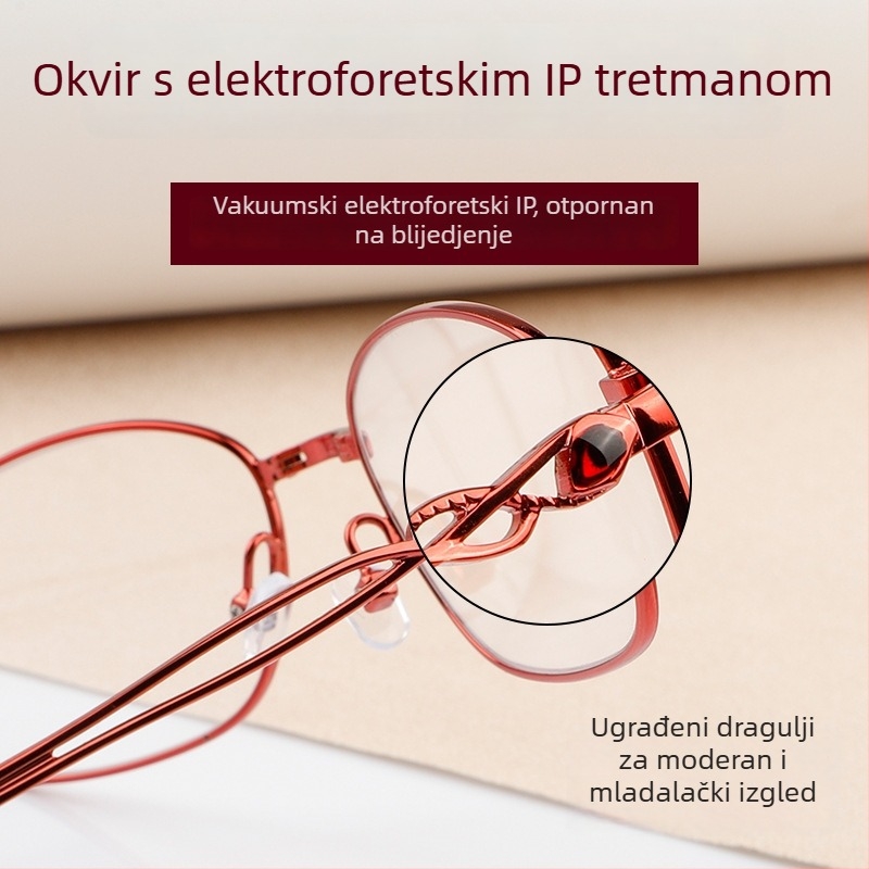 Kafa naočale za prezbiopiju – Kristalne leće, Zaštita od plave svjetlosti, Puni okvir, Metalni okvir, Ovalski okvir