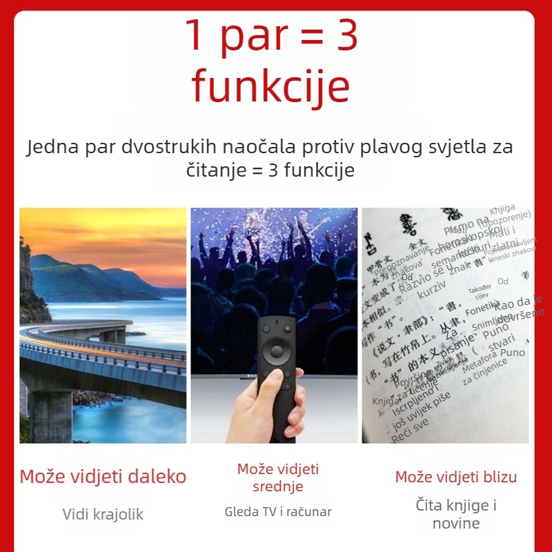 Naočale za čitanje s anti-plavim svjetlom i progresivnim multifokalnim lećama, za daleko i blizu vid, asferične leće, metalni okvir