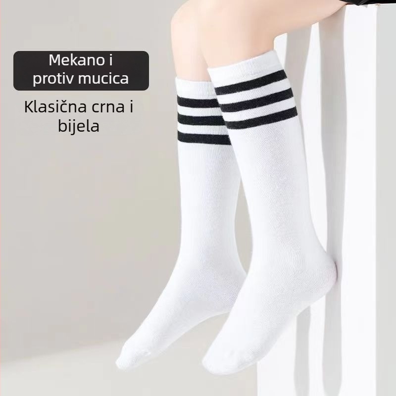 Bijele ljetne dječje čarape do potkoljenice, s prugastim uzorkom, prozračni poliester