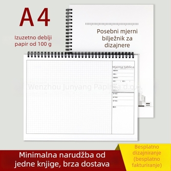 Dizajnerska bilježnica za mjerenje za unutarnje uređenje, spiralno uvezivanje, tvrdi uvez, offset papir 100 g, 50–100 stranica