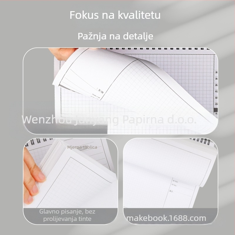 Dizajnerska bilježnica za mjerenje za unutarnje uređenje, spiralno uvezivanje, tvrdi uvez, offset papir 100 g, 50–100 stranica