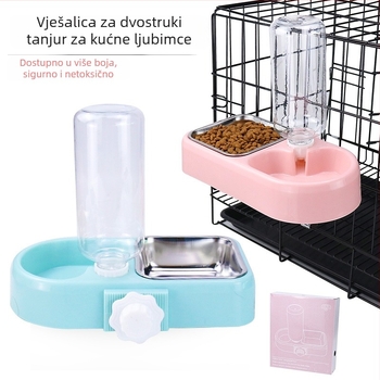 Pet Baihui Viseći Dvostruki Posluževnik za Mačke i Pse – Automatski Dozator Vode i Posuda za Hranu, Plastika